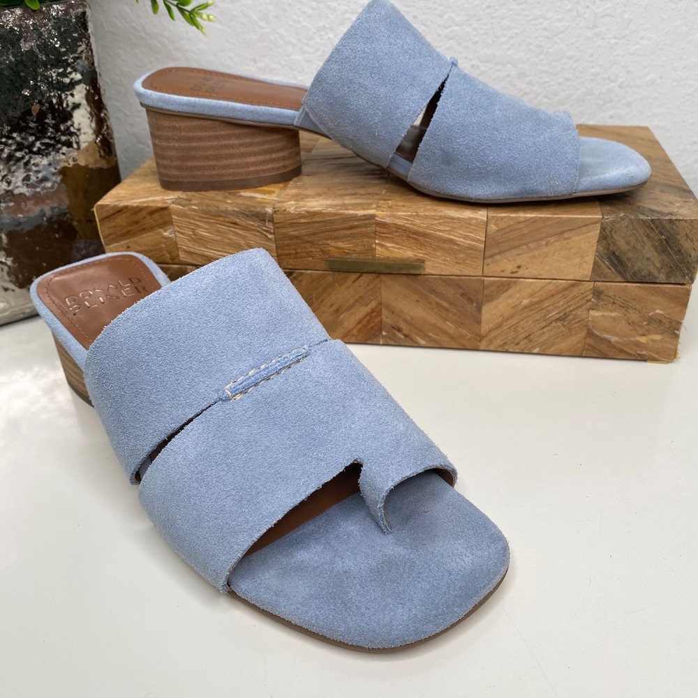 Donald Pliner Maiden Blue Suede Toe Ring Block Heel Slip On Sandal Slides Sz 7.5